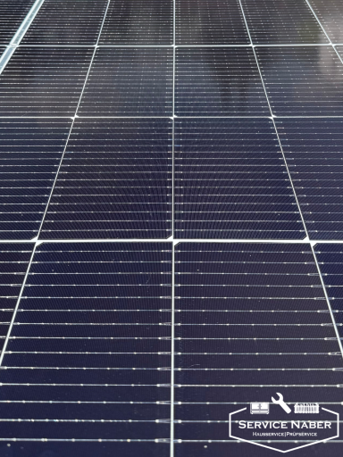 Solarzellenpanel mit gleichmäßig angeordneten Modulen und einer transparenten Oberfläche.
